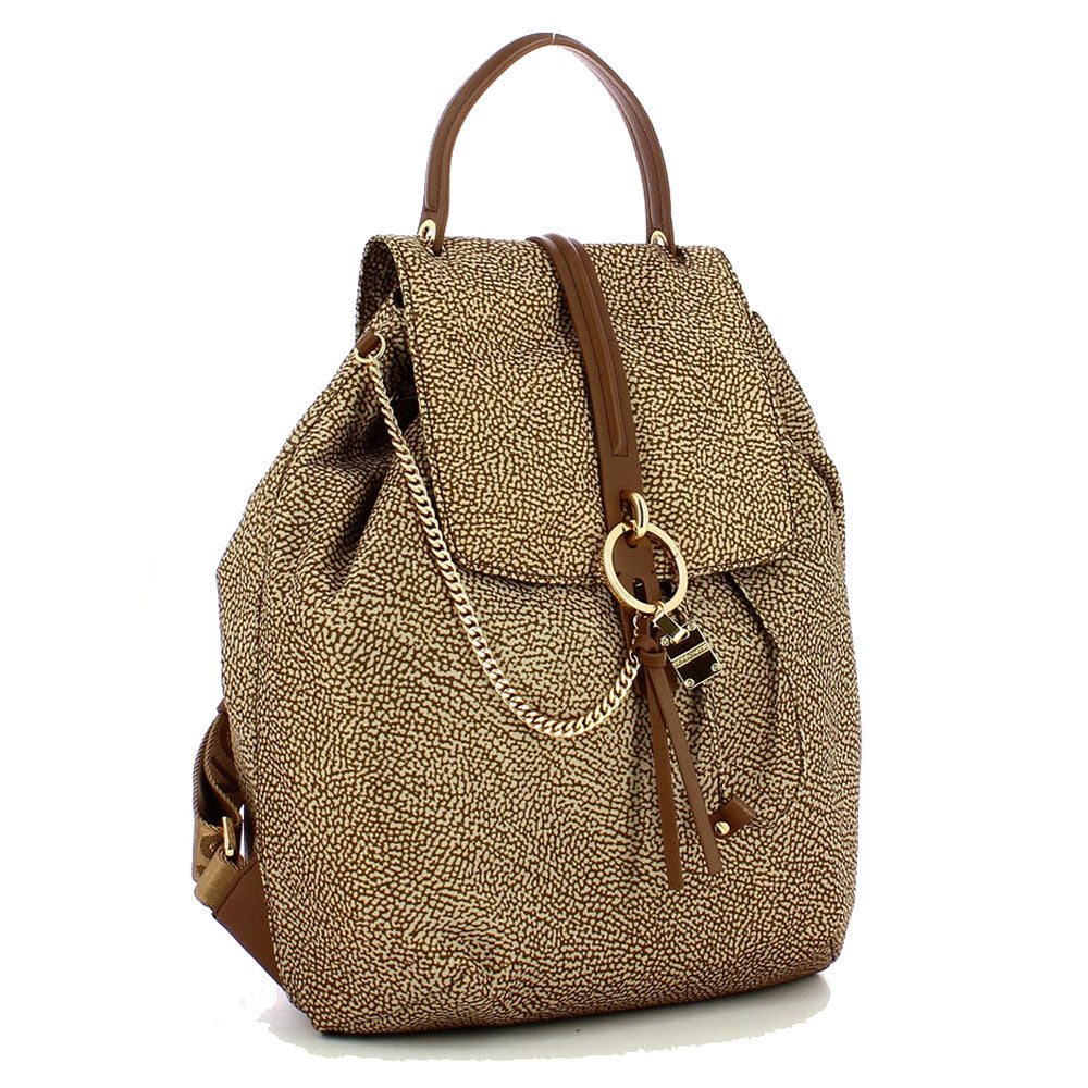 Zaino Donna BORBONESE linea Etoile Medium in Nylon Jet Op colore Beige e Marrone