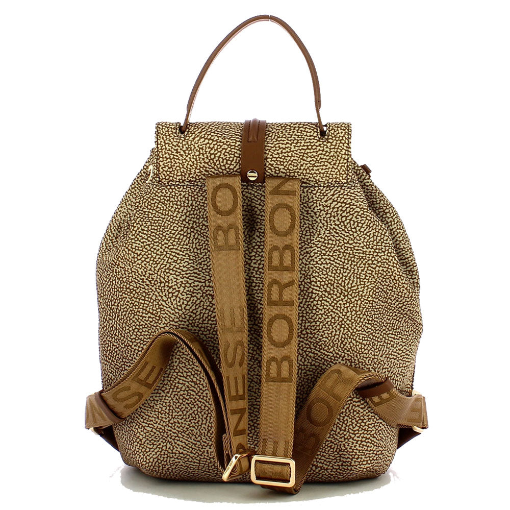 Zaino Donna BORBONESE linea Etoile Medium in Nylon Jet Op colore Beige e Marrone