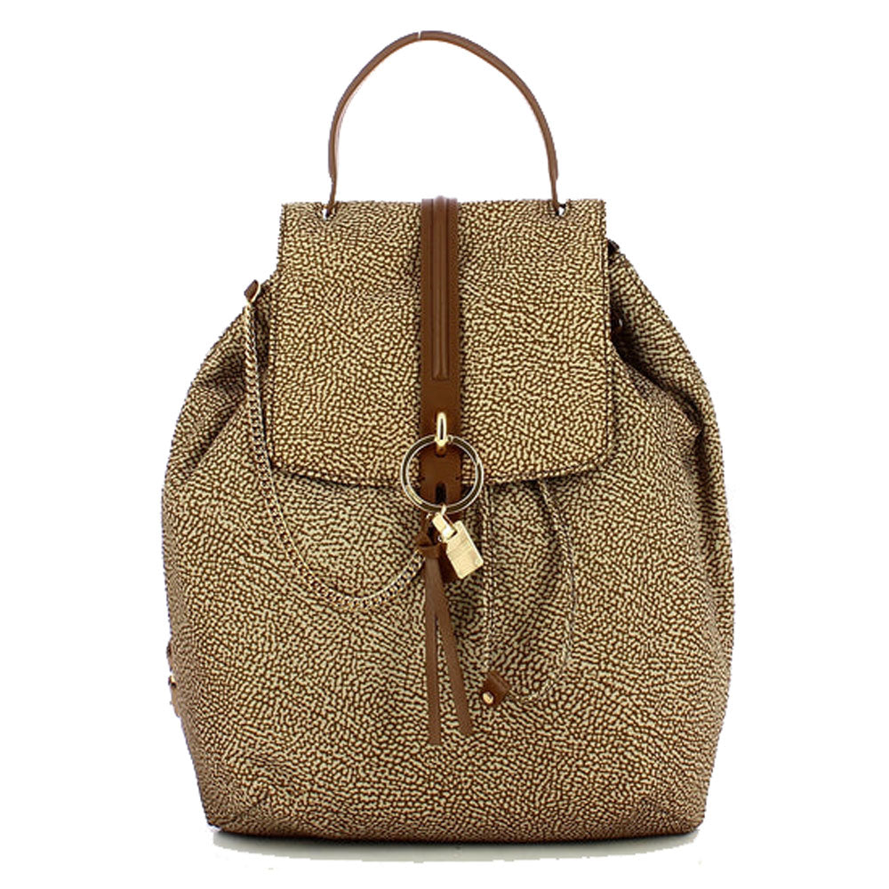 Zaino Donna BORBONESE linea Etoile Medium in Nylon Jet Op colore Beige e Marrone