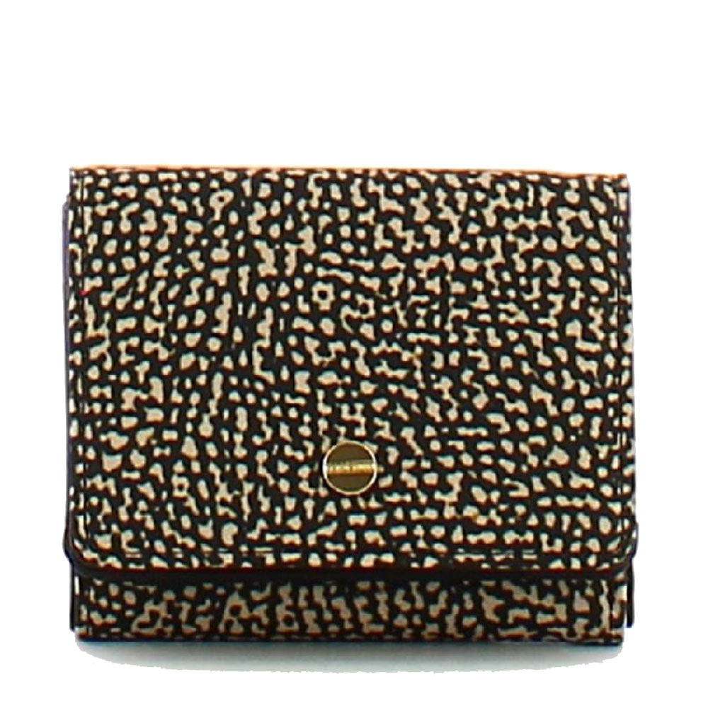 Portafoglio Donna Small con Bottone BORBONESE linea Jet stampa Op Naturale Nero