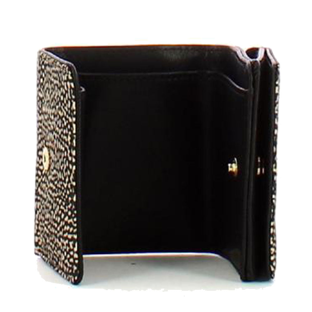 Portafoglio Donna Small con Bottone BORBONESE linea Jet stampa Op Naturale Nero