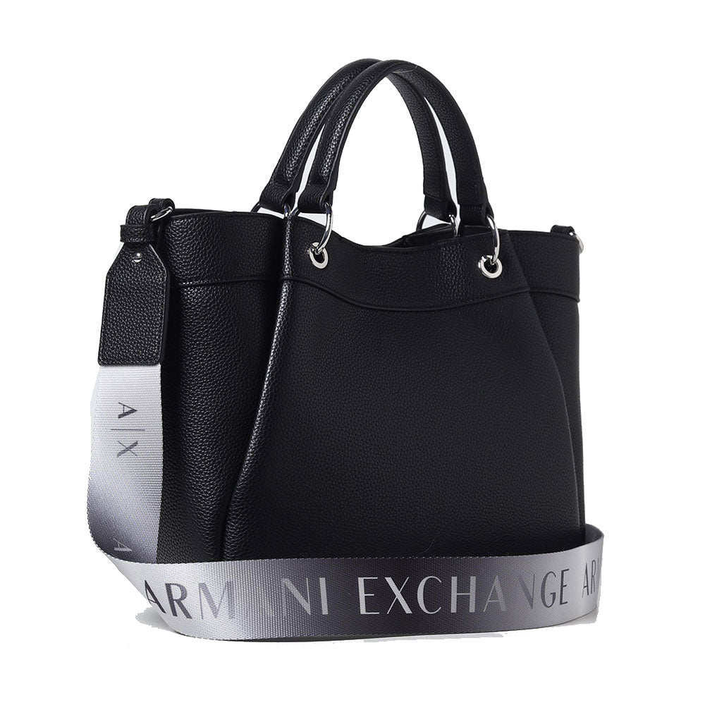 Damenhandtasche mit Schultergurt mit ARMANI EXCHANGE-Logo, schwarze Farbe