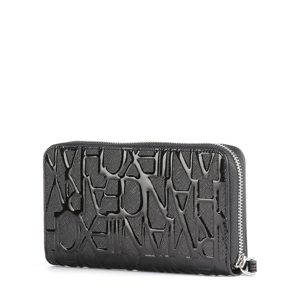Portafoglio Donna Zip Around ARMANI EXCHANGE colore Nero con Logo Lucido