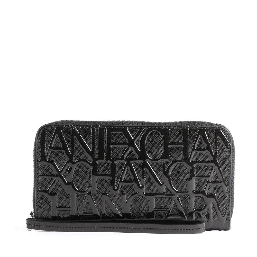 Portafoglio Donna Zip Around ARMANI EXCHANGE colore Nero con Logo Lucido