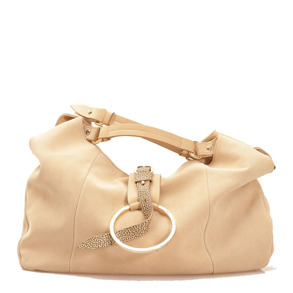 Borsa Donna Hobo Large BORBONESE in Camoscio Colore Beige e Op