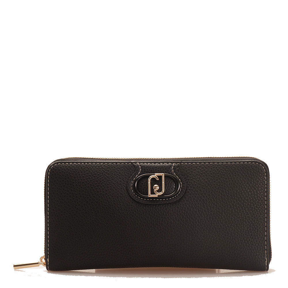 Portafoglio Donna Maxi Zip Around LIU JO Ecosostenibile Nero con Cuciture in Contrasto