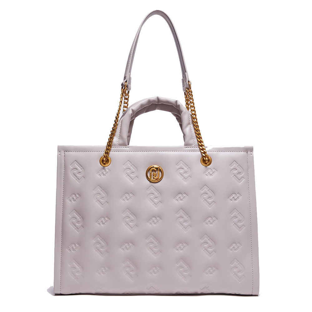 Borsa Donna a Mano e a Spalla LIU JO Ecosostenibile con Logo Embossed color Bone