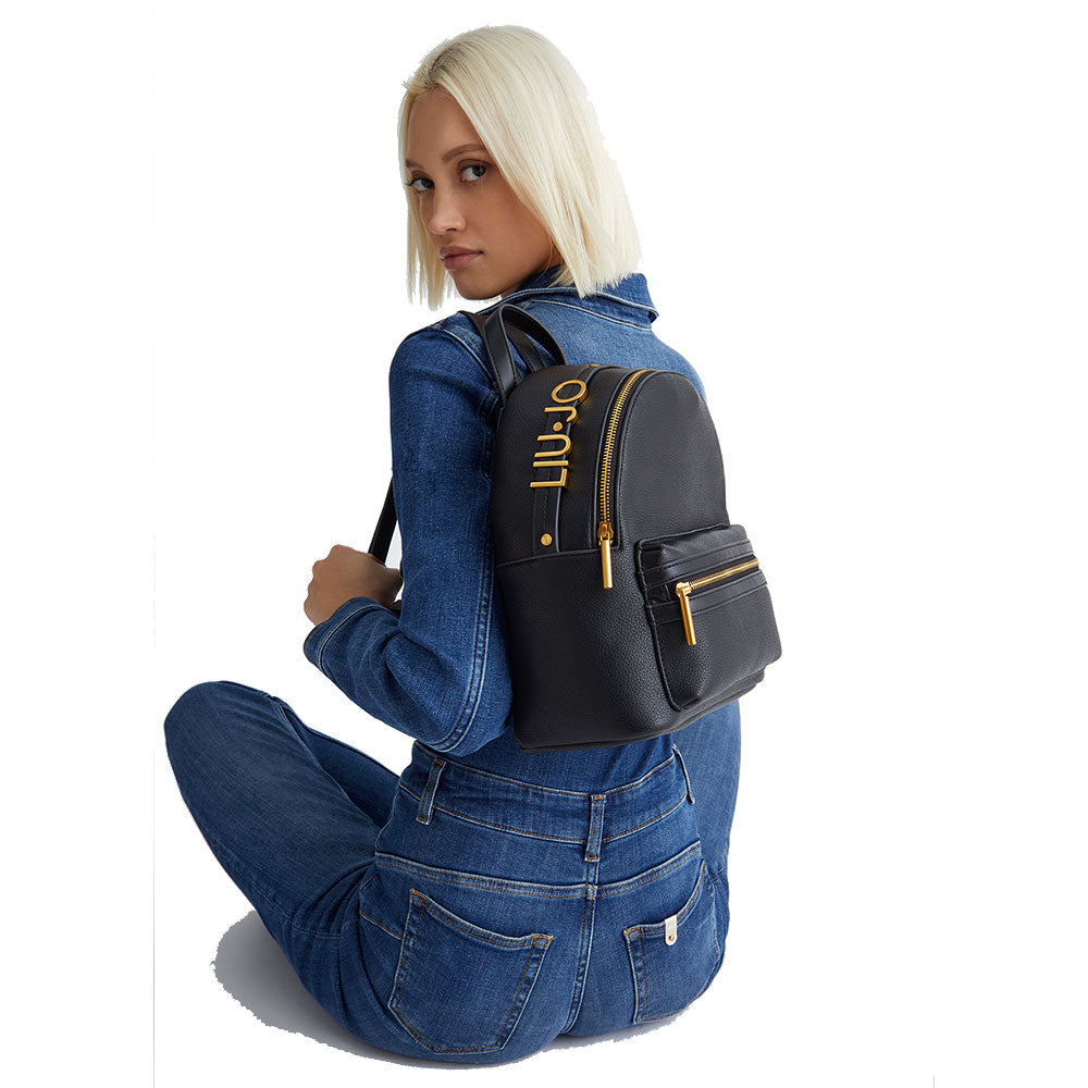Zaino Donna LIU JO Better Nero con Maxi Logo in Metallo