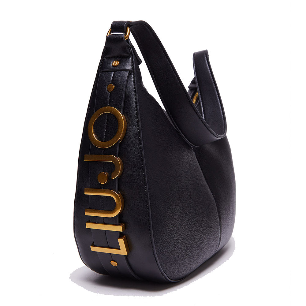 Borsa Donna Hobo LIU JO Better Nera con Maxi Logo in Metallo