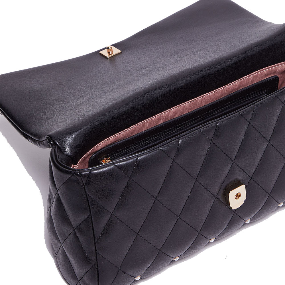 Borsa Donna a Tracolla LIU JO Ecosostenibile Matelassè Nero con Perline
