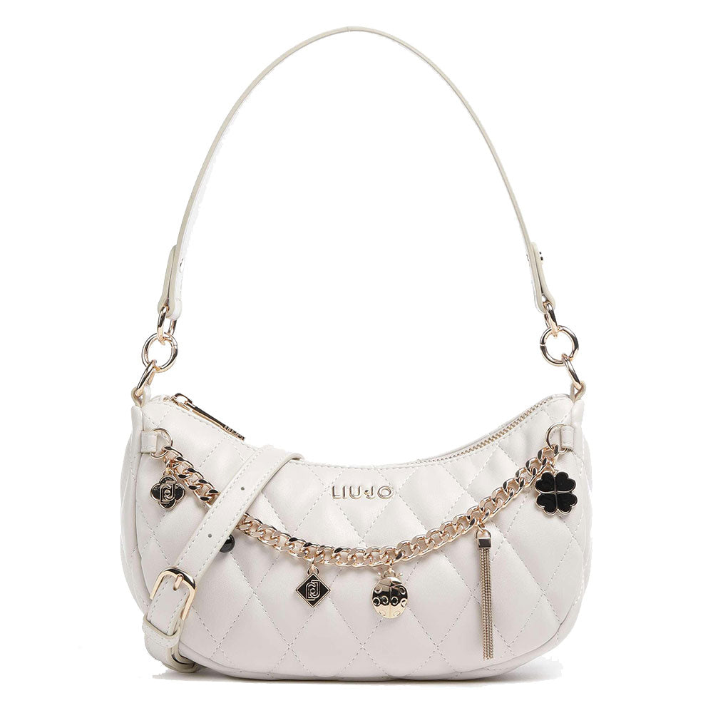 Borsa Donna a Spalla LIU JO Ecosostenibile Matelassè color Bone con Charms
