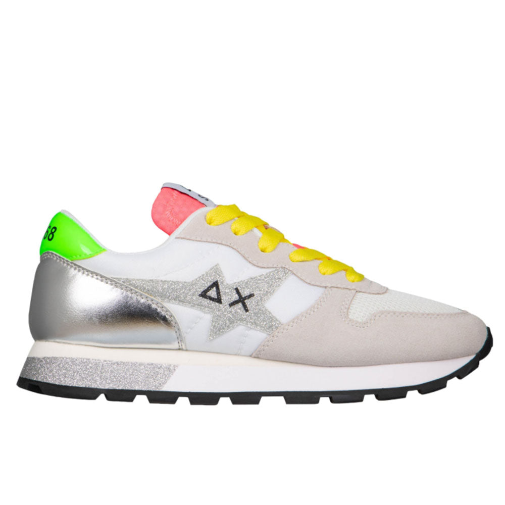 Scarpe Donna Sun68 Sneakers Ally Star Glitter Logo Bianco Panna