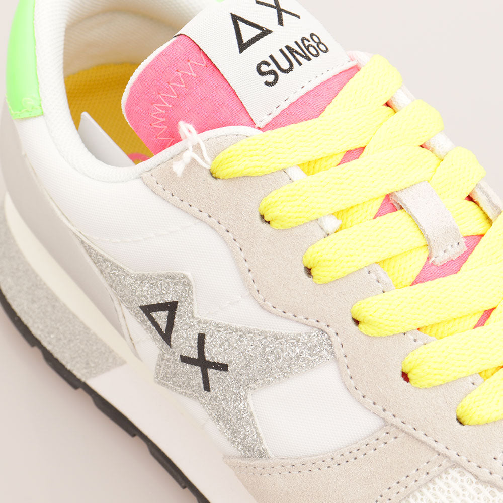 Scarpe Donna Sun68 Sneakers Ally Star Glitter Logo Bianco Panna