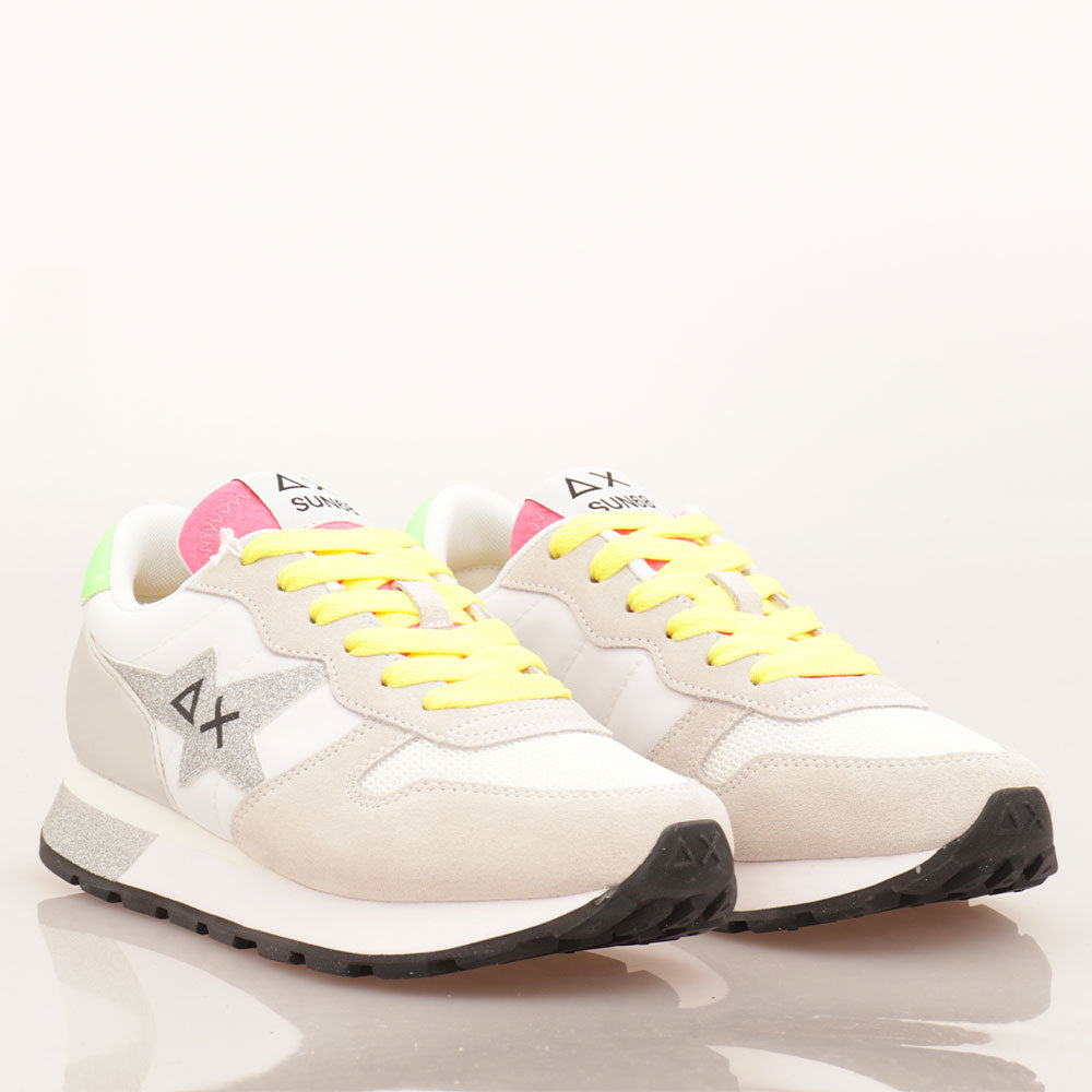 Scarpe Donna Sun68 Sneakers Ally Star Glitter Logo Bianco Panna