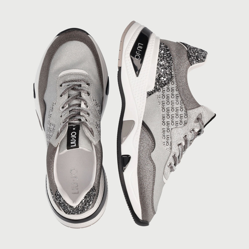Scarpe Donna LIU JO Sneakers in Mesh Metalizzato e Glitter colore Black e White