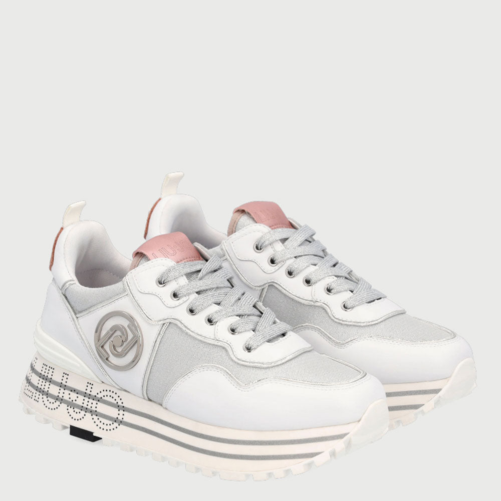 Scarpe Donna LIU JO Sneakers in Pelle Bianco e Mesh Silver con Logo