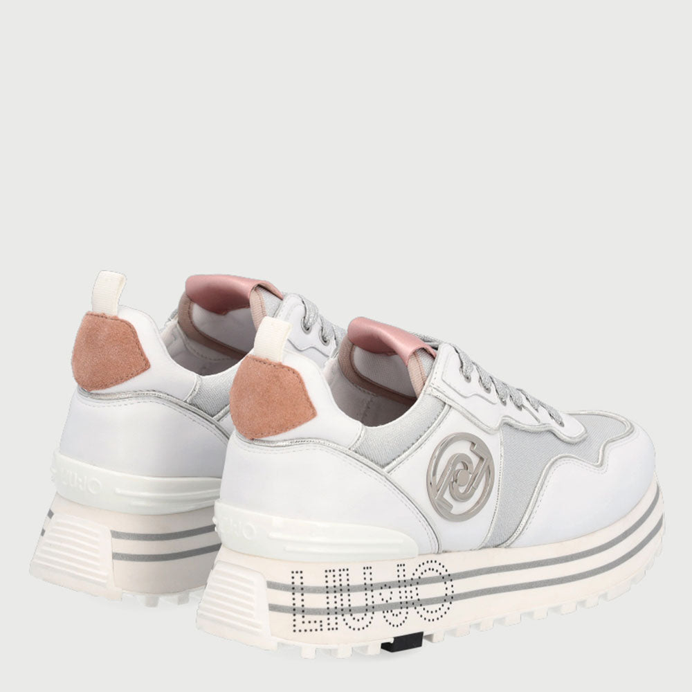 Scarpe Donna LIU JO Sneakers in Pelle Bianco e Mesh Silver con Logo