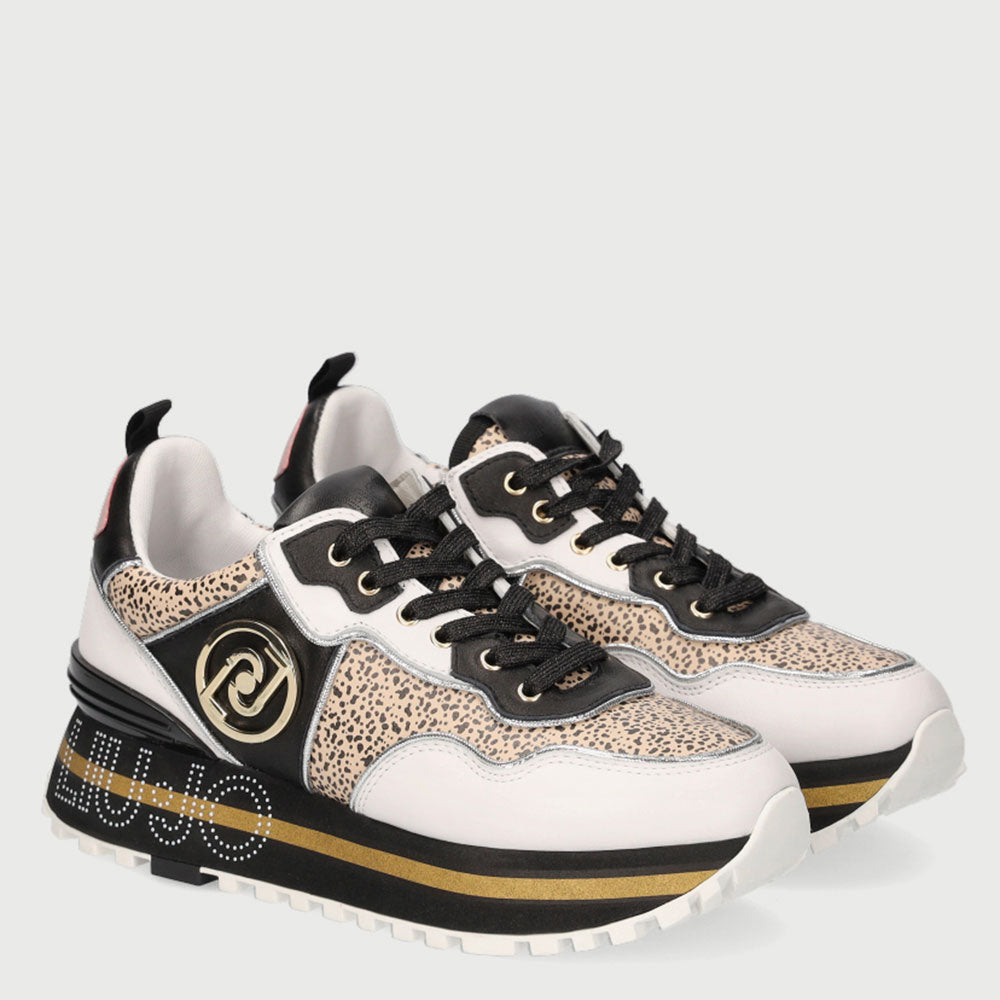 Scarpe Donna LIU JO Sneakers in Pelle stampa Animalier Bianco e Nero
