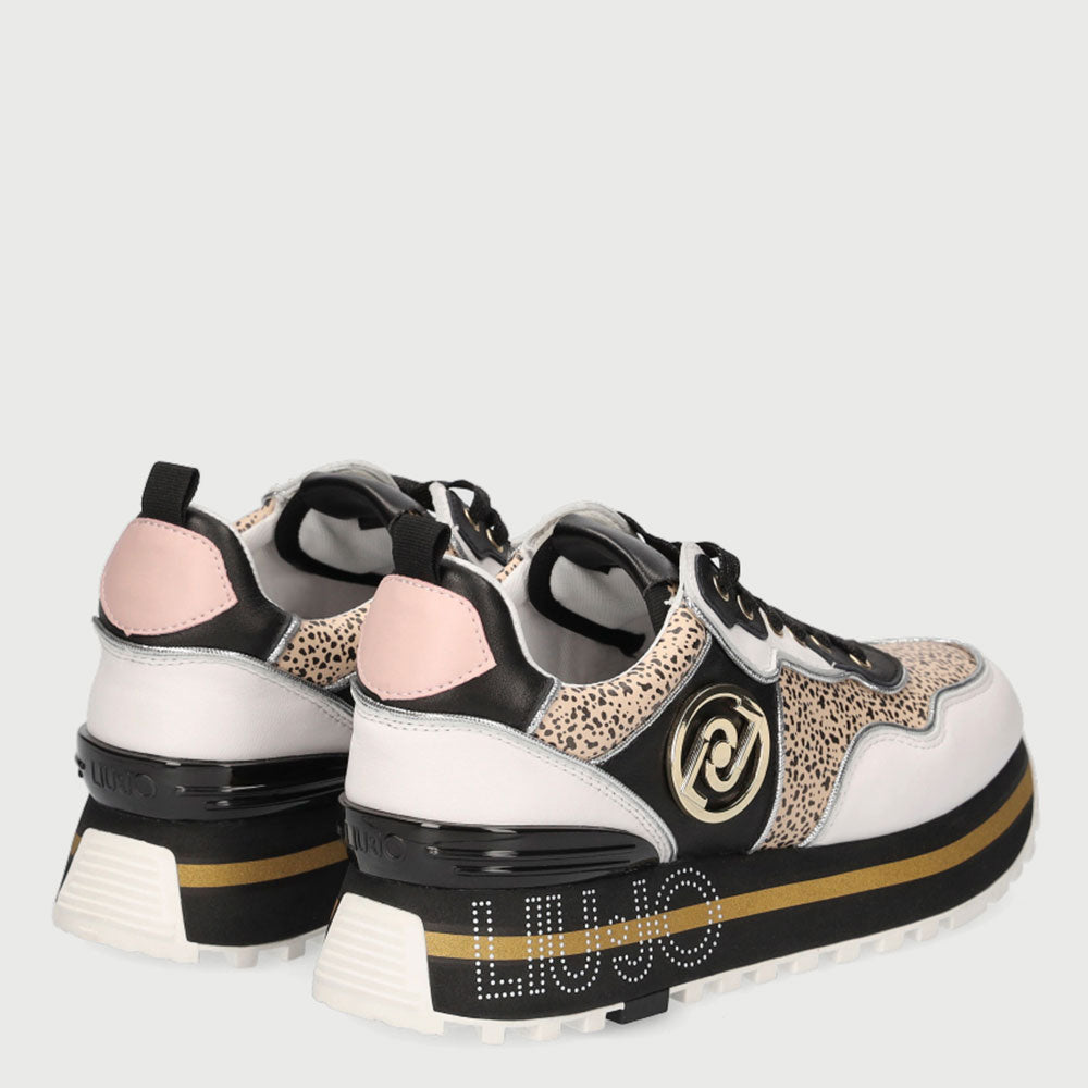 Scarpe Donna LIU JO Sneakers in Pelle stampa Animalier Bianco e Nero