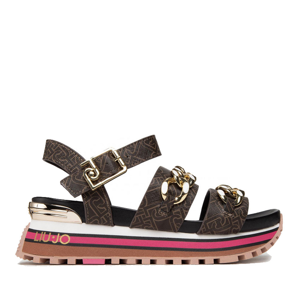 Scarpe Donna LIU JO Sandali Platform con Logo e Catene colore Marrone