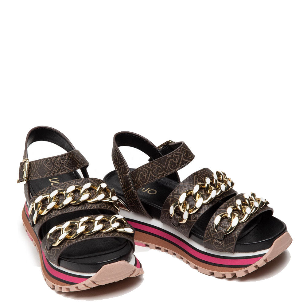 Scarpe Donna LIU JO Sandali Platform con Logo e Catene colore Marrone