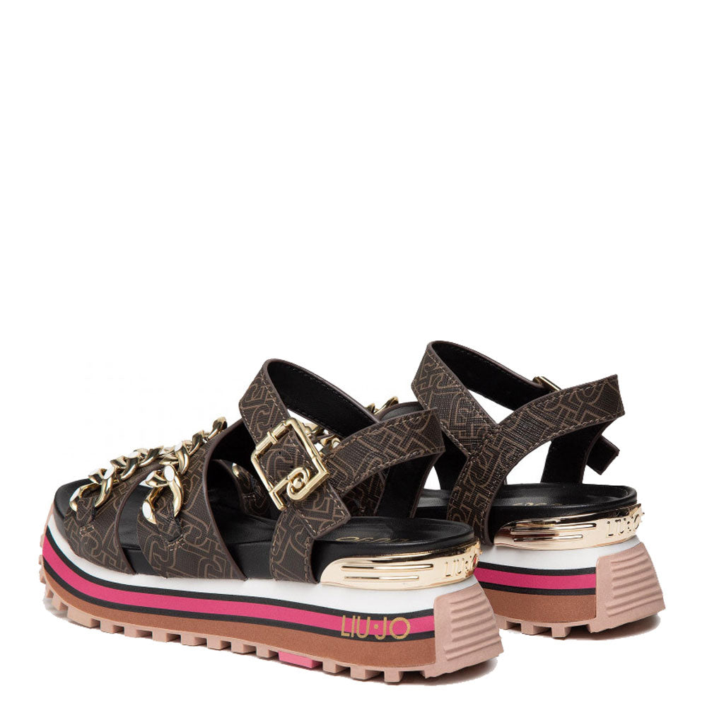 Scarpe Donna LIU JO Sandali Platform con Logo e Catene colore Marrone