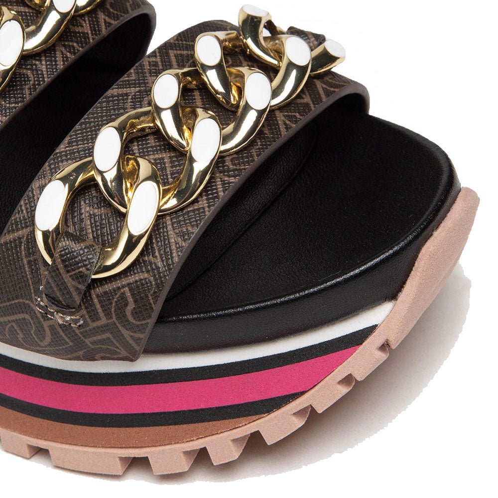 Scarpe Donna LIU JO Sandali Platform con Logo e Catene colore Marrone
