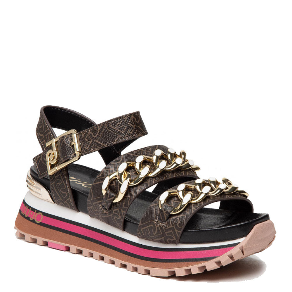 Scarpe Donna LIU JO Sandali Platform con Logo e Catene colore Marrone