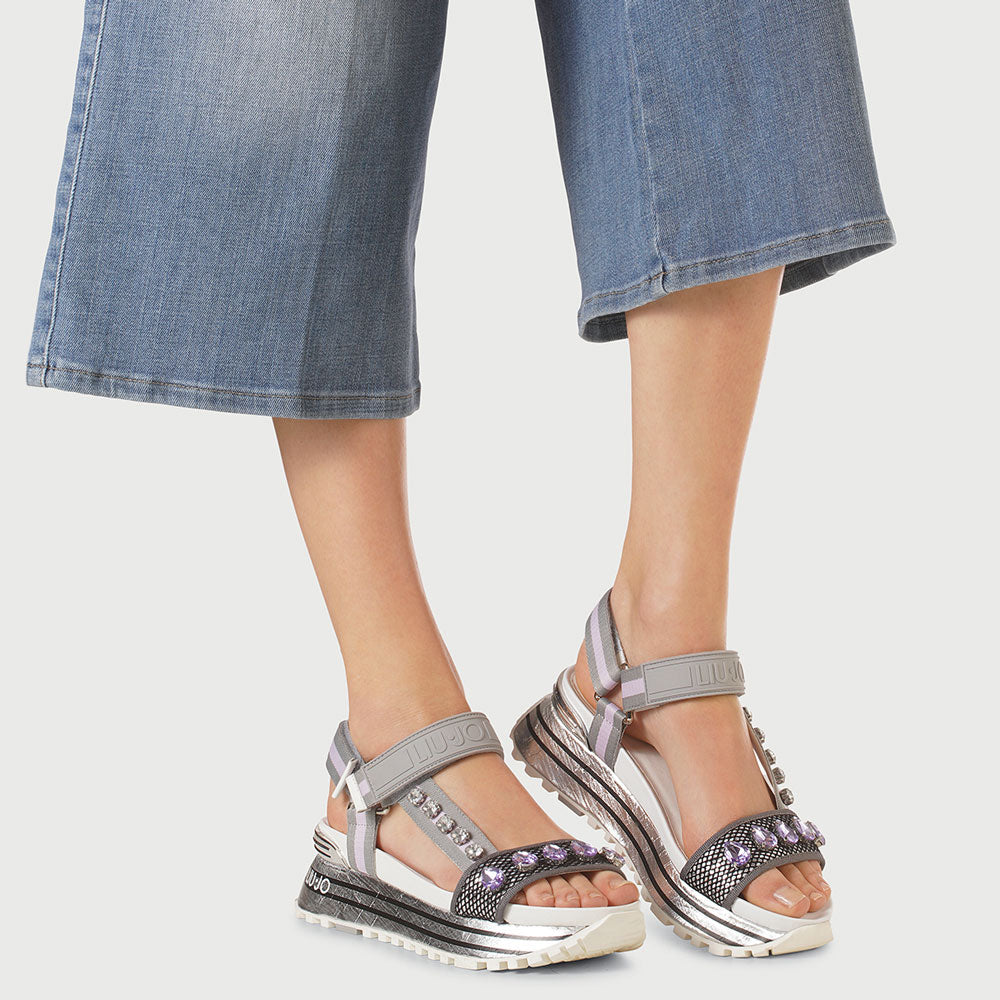 Scarpe Donna LIU JO Sandali Platform con Strass e Pietre colore Grigio