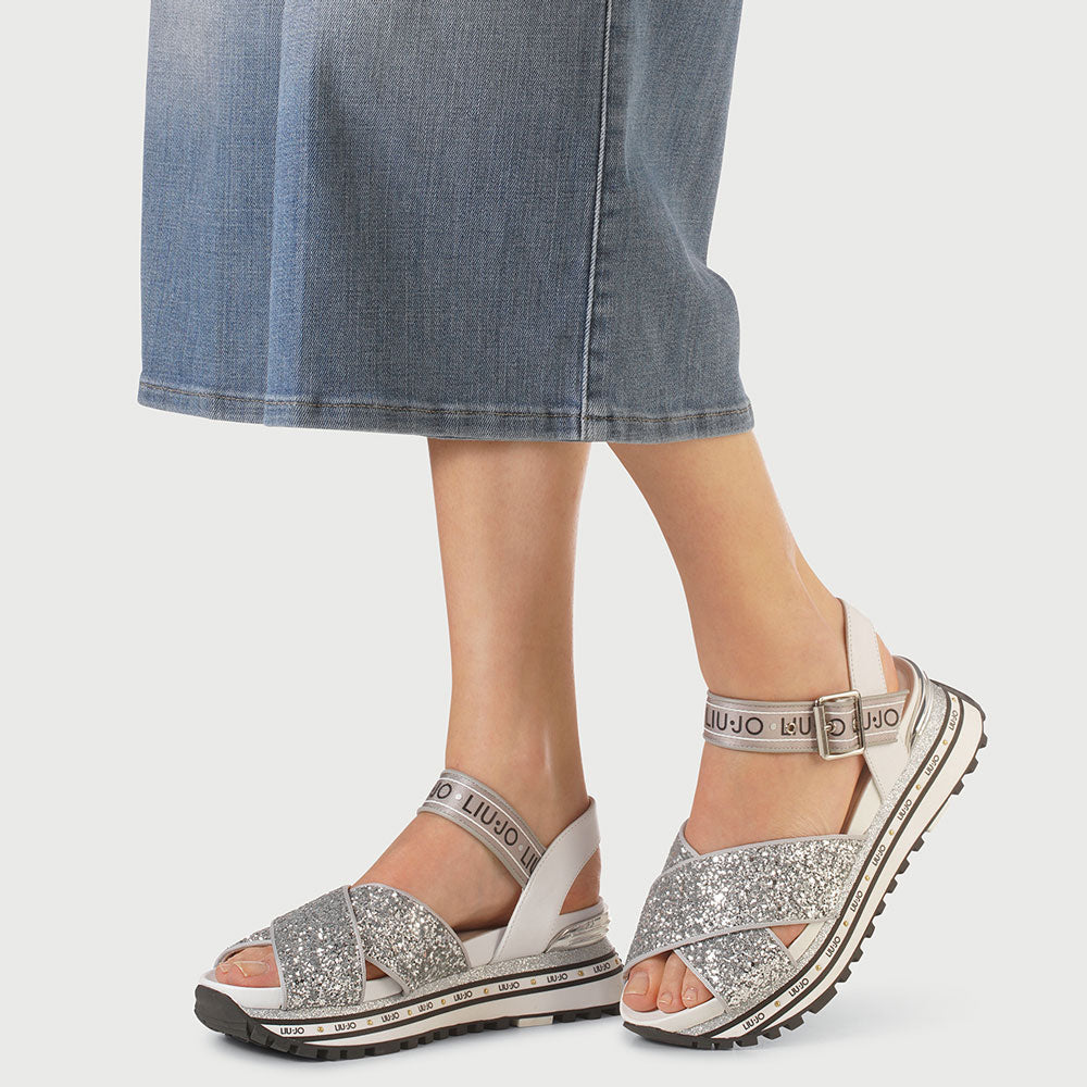 Scarpe Donna LIU JO Sandali Platform Glitter Argento