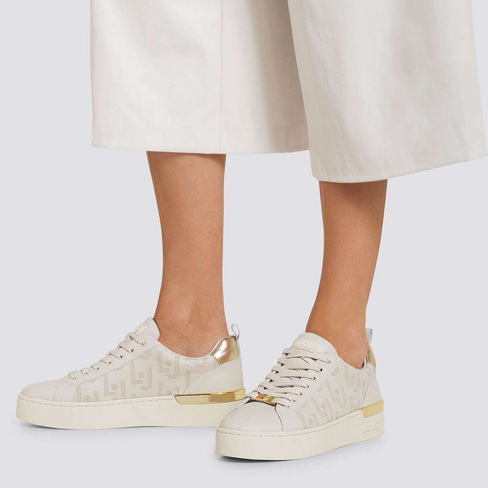 Scarpe Donna LIU JO Sneakers in Pelle color Latte con Logo Traforato