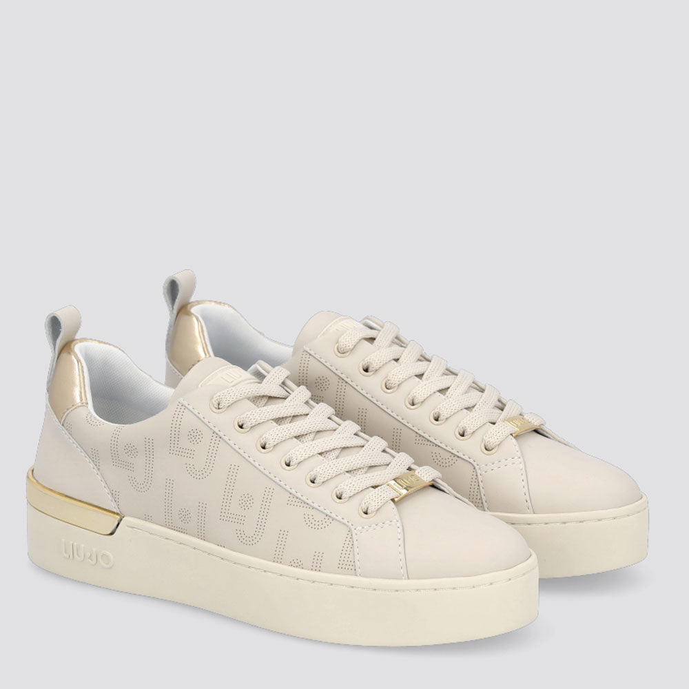 Scarpe Donna LIU JO Sneakers in Pelle color Latte con Logo Traforato