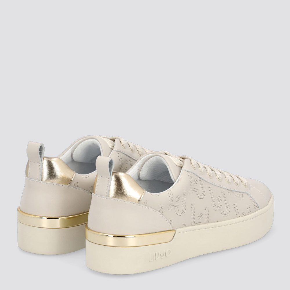 Scarpe Donna LIU JO Sneakers in Pelle color Latte con Logo Traforato