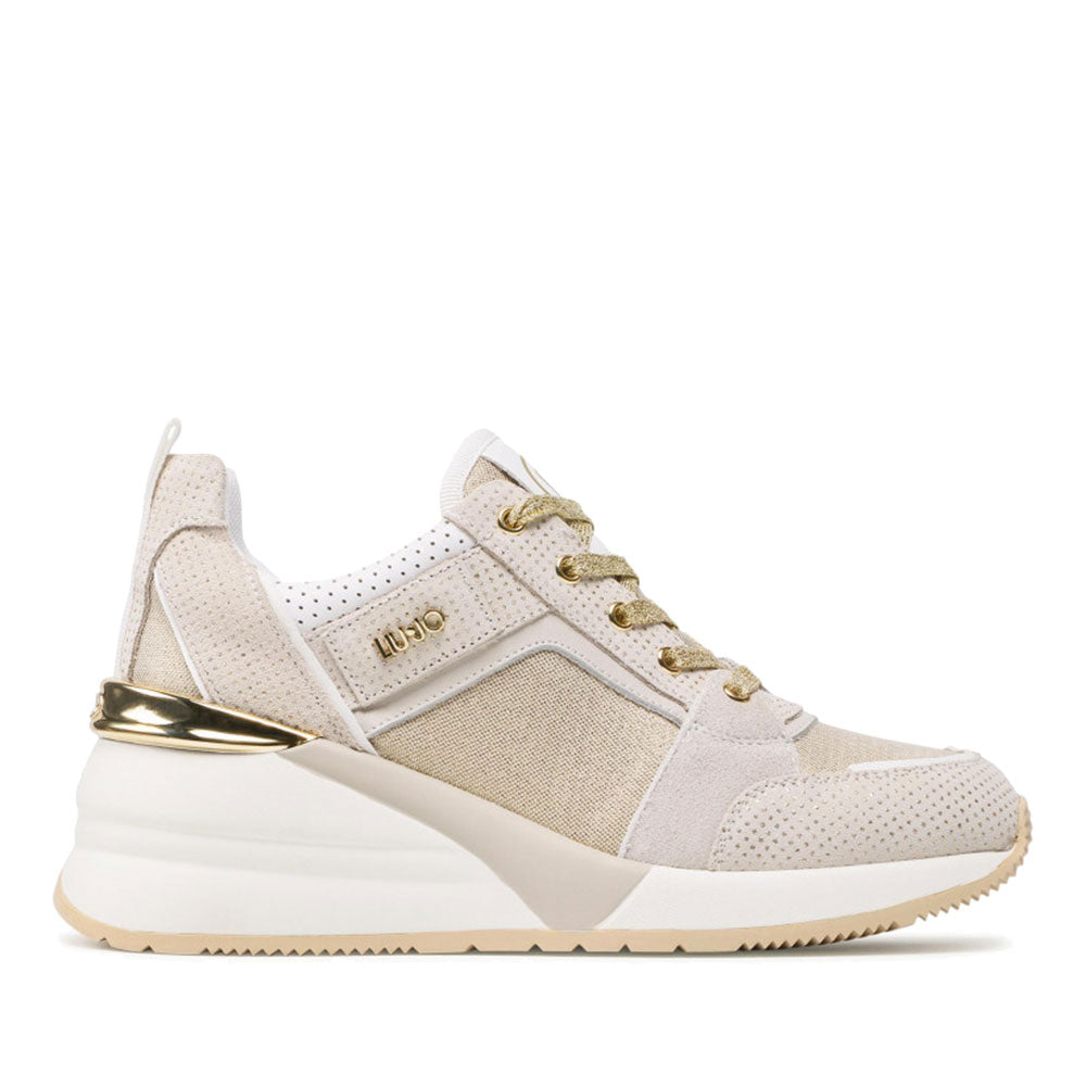 Scarpe Donna LIU JO Sneakers con Zeppa in Mesh Suede e Dettagli Glitter colore Lamb