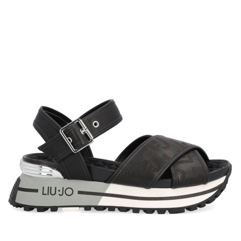 Scarpe Donna LIU JO Sandali Platform con Logo Gioiello in Pelle Nera