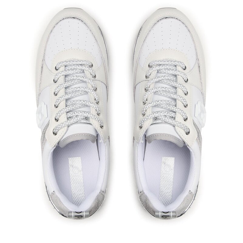 Scarpe Donna LIU JO Sneakers Platform Maxi Wonder 20 in Pelle e Crackle Bianco e Argento