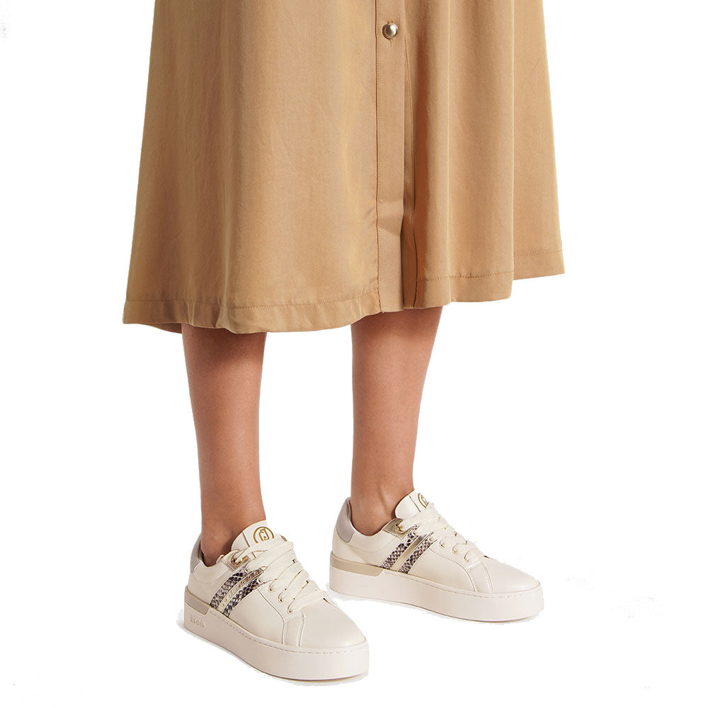 Scarpe Donna LIU JO Silvia 68 Sneakers color Burro con Inserto stampa Pitone e Borchie