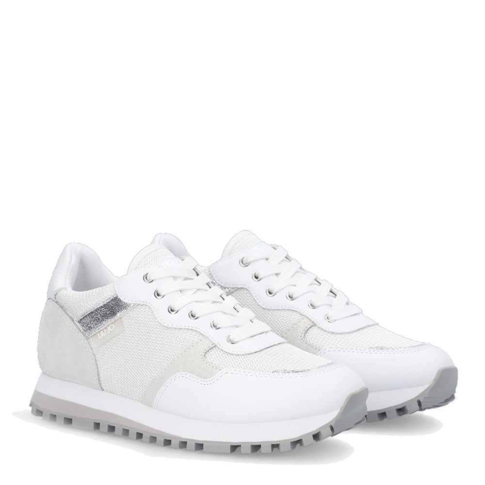 Scarpe Donna LIU JO Sneakers Wonder 01 in Pelle e Brighty Mesh colore Bianco