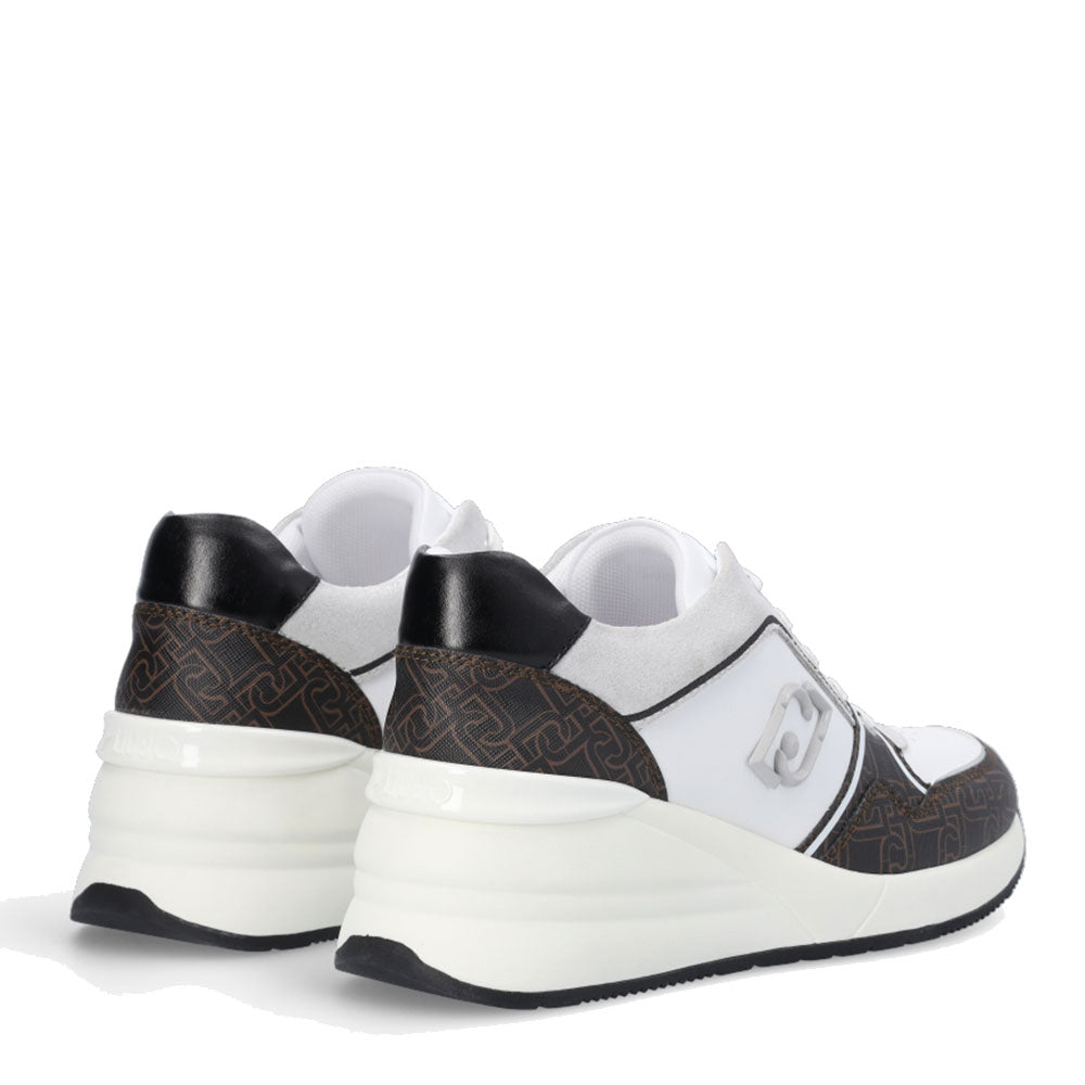 Scarpe Donna LIU JO Sneakers Alyssa 10 in Pelle Bianca Suede Glitterato e Inserti Monogram