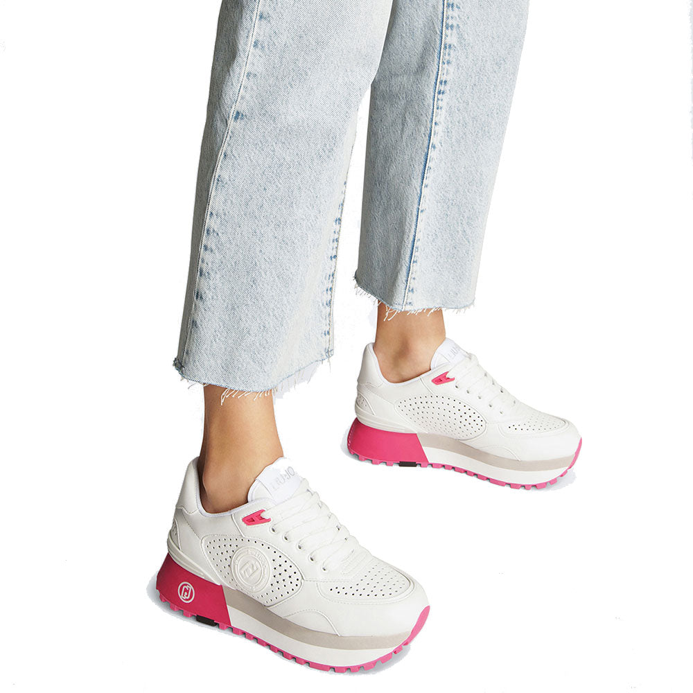 Scarpe Donna LIU JO Sneakers Platform Maxi Wonder 62 con Macro Forature colore Bianco e Rosa
