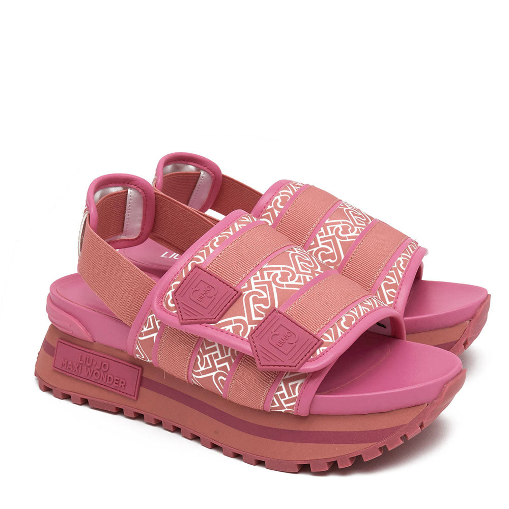 Scarpe Donna LIU JO Sandali Platform Maxi Wonder 20 stampa Monogram Pink Ray