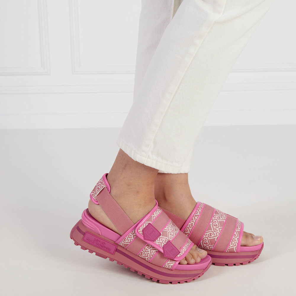 Scarpe Donna LIU JO Sandali Platform Maxi Wonder 20 stampa Monogram Pink Ray