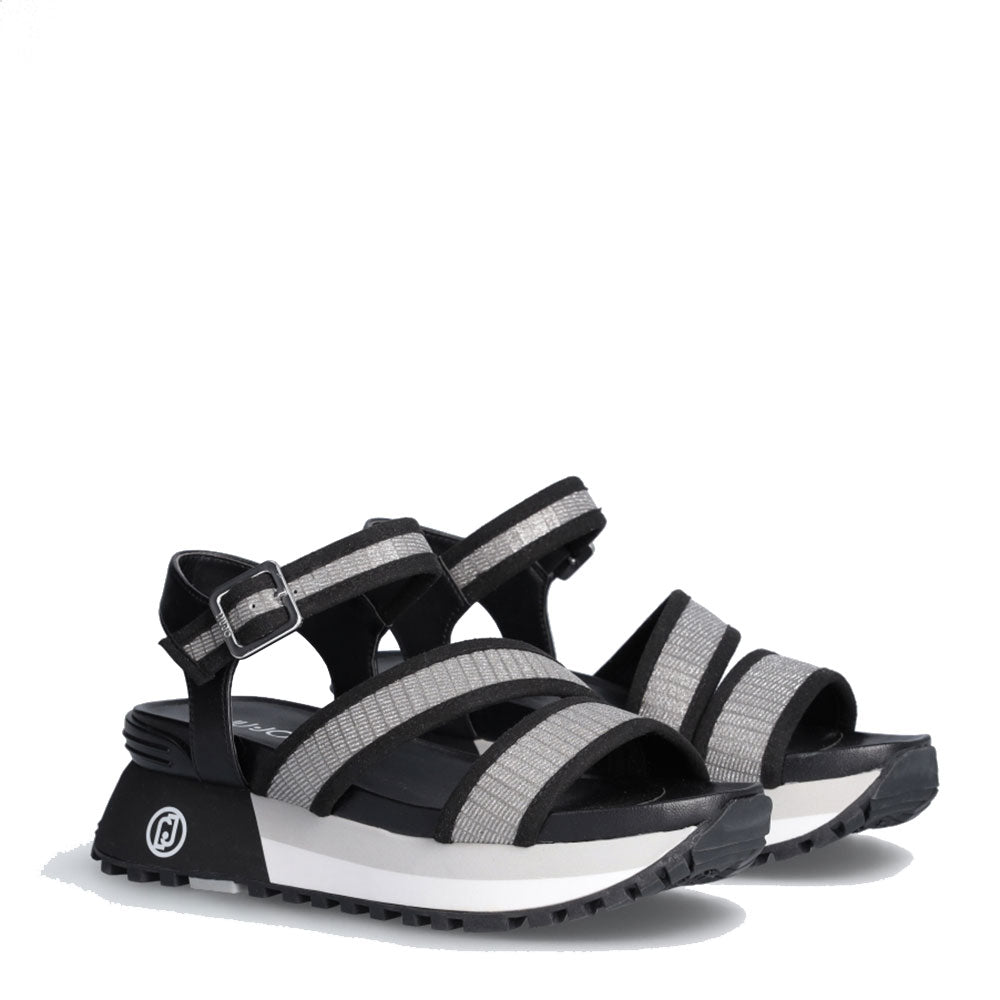 Scarpe Donna LIU JO Sandali Platform Maxi Wonder 15 in Tessuto Nero con Glitter