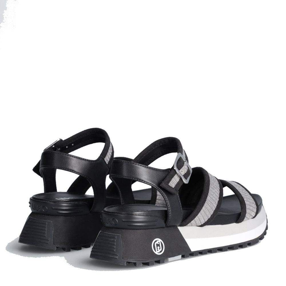 Scarpe Donna LIU JO Sandali Platform Maxi Wonder 15 in Tessuto Nero con Glitter