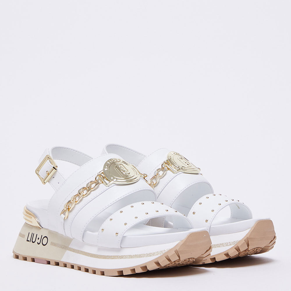 Scarpe Donna LIU JO Sandali Platform Maxi Wonder 08 con Catena Gioiello colore Bianco