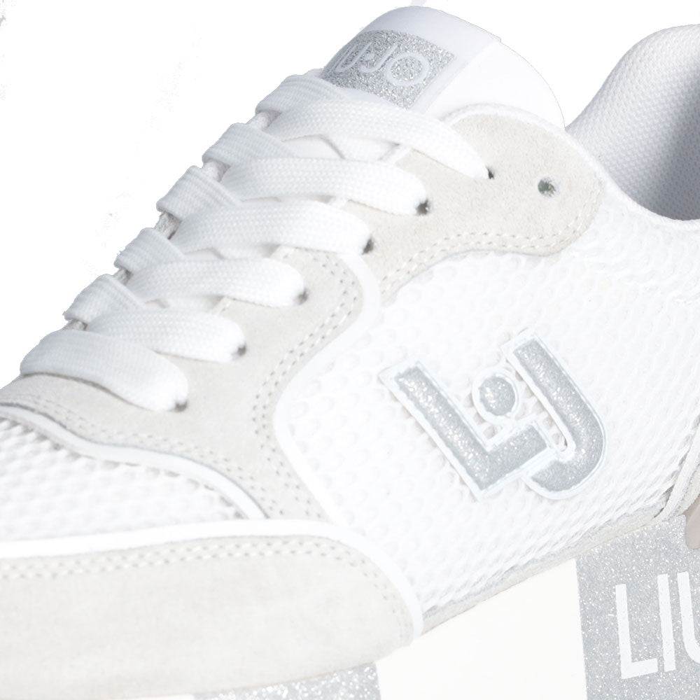 Damenschuhe LIU JO Amazing 25 Plateau-Sneaker aus weißem Wildleder und Mesh