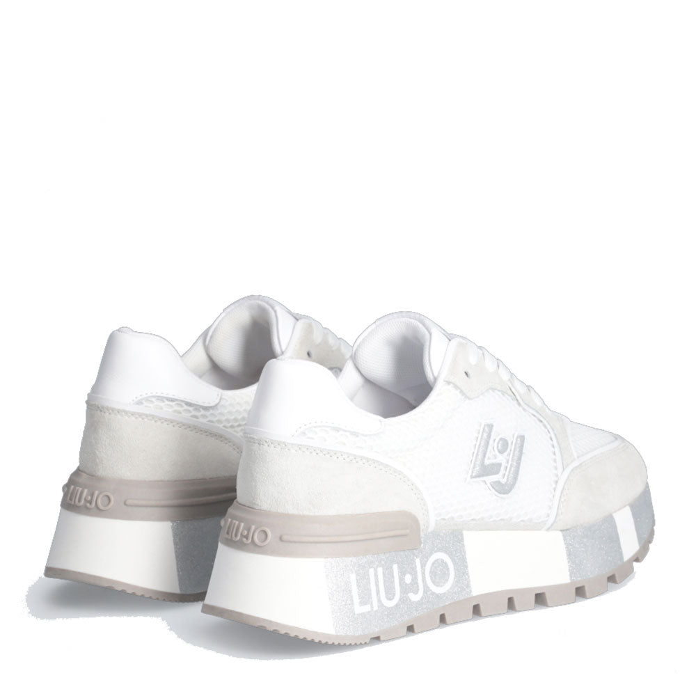 Damenschuhe LIU JO Amazing 25 Plateau-Sneaker aus weißem Wildleder und Mesh