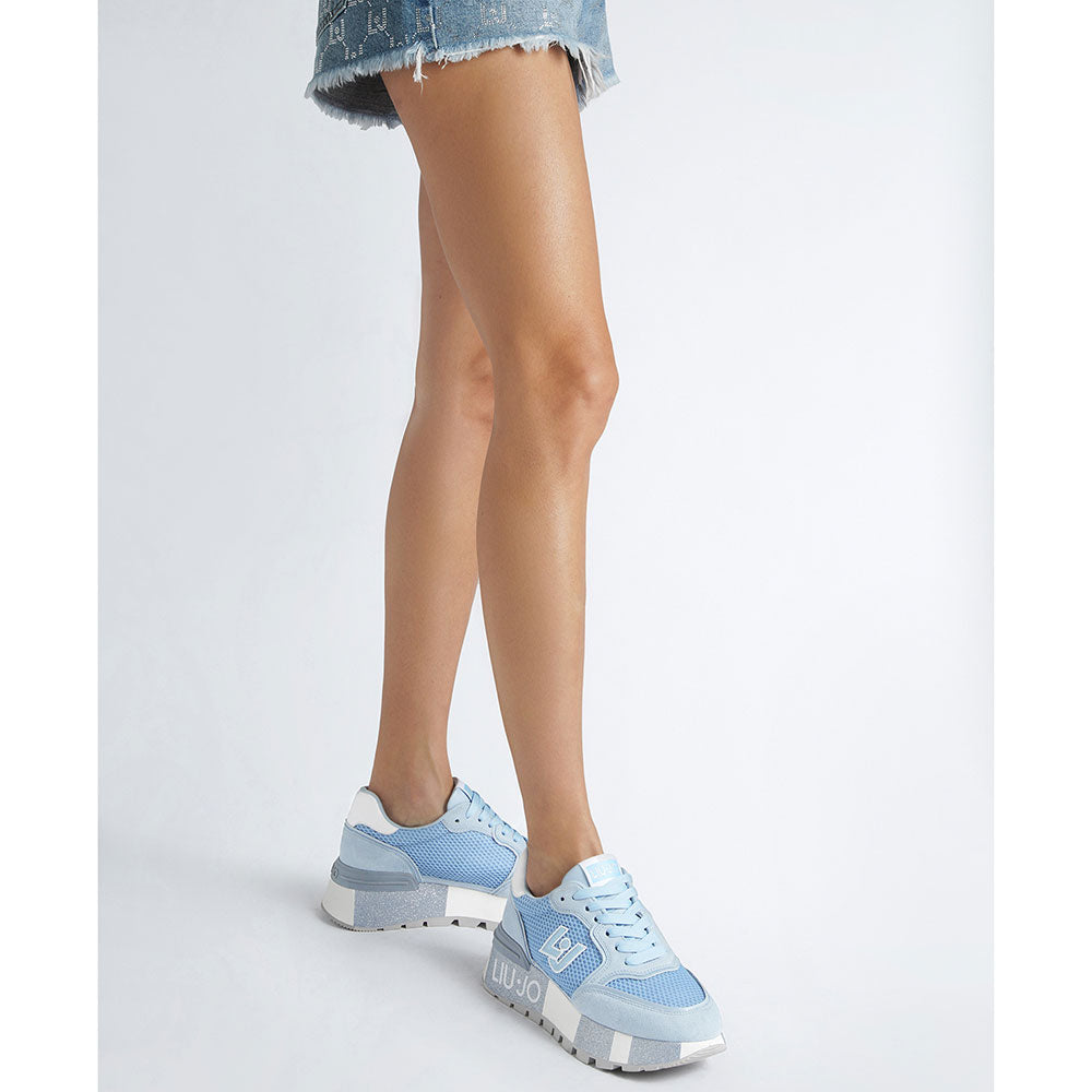 Scarpe Donna LIU JO Sneakers Platform Amazing 25 in Suede e Mesh Azzurro