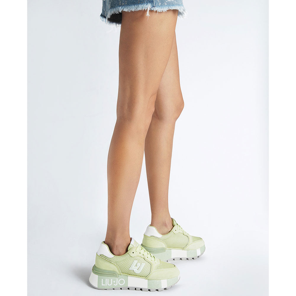 Scarpe Donna LIU JO Sneakers Platform Amazing 25 in Suede e Mesh Verde Menta