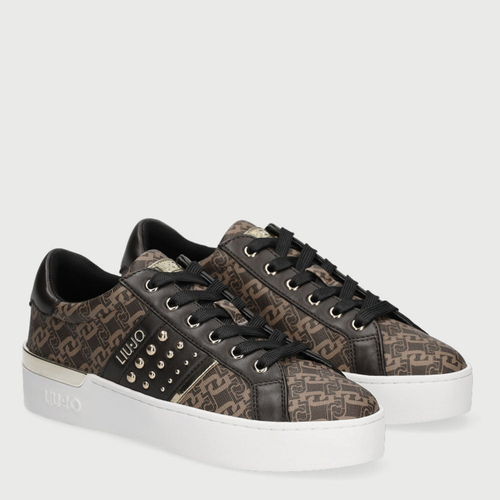 Scarpe Donna LIU JO Sneakers Monagram con Borchie Marrone